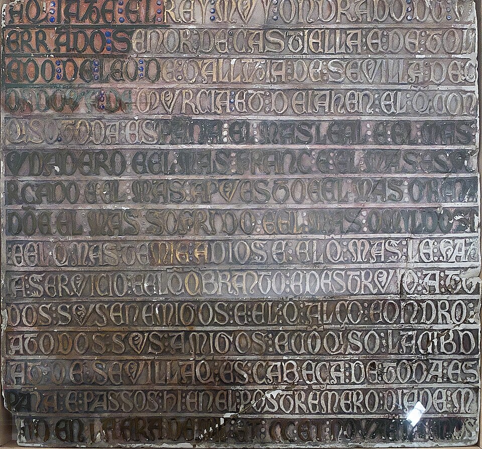 FIG. 4: Multilingual inscription on the tombstone of Ferdinand III (13th century), Latin section, Cathedral of Seville  [Source: Wikimedia Commons]