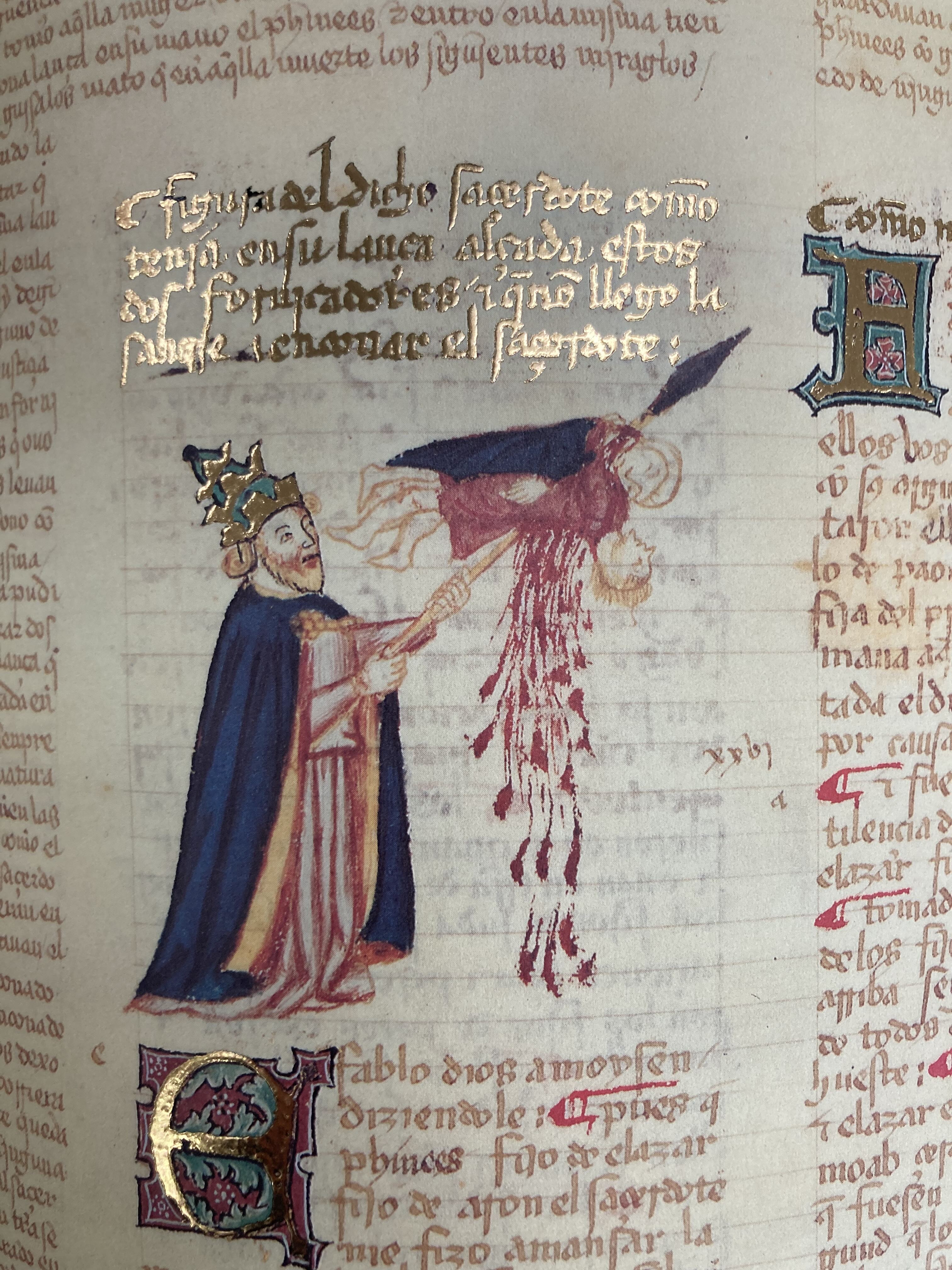 Figure 4: Phineas’s zealous spearwork (Alba Bible, fol. 128r). Photo: Anthony Ellis